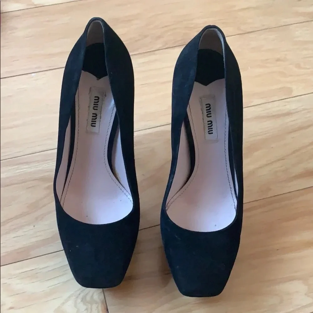Miu Miu black suede Flare heels